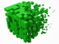 Big cubic data block. made with smaller green cubes. 3d pixel style vector illustration.