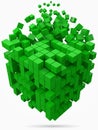 Big cubic data block. made with smaller green cubes. 3d pixel style vector illustration.