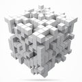 Big cubic data block. made with smaller white cubes. 3d pixel style vector illustration.