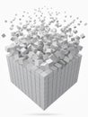 Big cubic data block. made with smaller white cubes. 3d pixel style vector illustration.