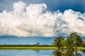 Cumulonimbus Clouds Over Flood Field Royalty Free Stock Photo