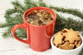 Big cup of coffee. Gingerbread Cookie. NewYear. Christmas tree Royalty Free Stock Photo