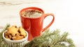 Big cup of coffee. New Year. Gingerbread Cookie. Christmas tree Royalty Free Stock Photo