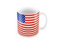 Big cup mug in color of american flag isolated on white, 3d illustration