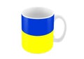 Big cup mug in color of ukrainian flag isolated on white, 3d ill