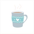 big cup with tea or coffe, flat design vector illustration hand drawing. cartoon