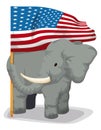 Big elephant holding a waving U.S.A. flag, Vector illustration
