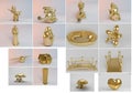 Big 3d collection of golden objects Royalty Free Stock Photo