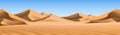 Big realistic background of sand dunes. Desert landscape with blue sky.