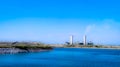 A big dam and CFE Thermoelectric Plant chimneys in the horizon