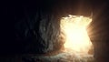 Big dark cave and sun light from jungle forest Royalty Free Stock Photo