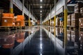 Big, dark, empty, industrial-looking storage area warehouse Generative Ai Royalty Free Stock Photo