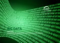 Big data abstract background. Sorting flow futuristic backdrop in green color. Wave square on gradient background