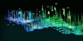 Big data. Abstract background with wavy algorithm analyze data and  blurred lines on dark. Quantum cryptography. Analytics Royalty Free Stock Photo