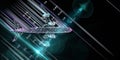 Big data. Abstract digital 3d grid airplane with blurred color lines on black background. Wireframe mesh plane analytical concept