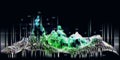 Big data. Abstract  technology  background with polygonal wave algorithm analyze data with blurred lines. Quantum cryptography Royalty Free Stock Photo