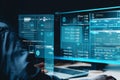 Big data analysis with AI technology for business analytics. Virtual computer screen. Royalty Free Stock Photo