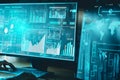 Big data analysis with AI technology for business analytics. Virtual computer screen. Royalty Free Stock Photo