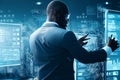 Big data analysis with AI technology for business analytics. Virtual computer screen. Royalty Free Stock Photo