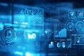 Big data analysis with AI technology for business analytics. Virtual computer screen. Royalty Free Stock Photo