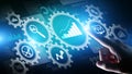 Big Data analysis, Business process analytics diagrams with gears and icons on virtual screen. Royalty Free Stock Photo