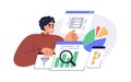 Big data analysis concept. Analyst working with database, analytics, analyzing statistics, graphs and charts for report