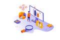 Big data analysis 3d isometric concept with isometry people design for web. Analyst working with business statistics, doing market Royalty Free Stock Photo