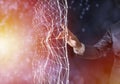 Big data analysis futuristic concept with network mesh and artificial intelligence, 3D rendering Royalty Free Stock Photo