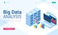 Big data analysis isometric landing page, banner