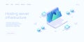 Big data analysis in isometric vector illustration. Abstract datacenter or data hosting server. ÃÂ¡omputer storage or workstation