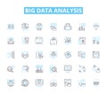 Big data analysis linear icons set. Analytics, Algorithms, Clustering, Correlations, Decision-making, Predictions Royalty Free Stock Photo