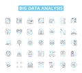 Big data analysis linear icons set. Analytics, Algorithms, Clustering, Correlations, Decision-making, Predictions Royalty Free Stock Photo