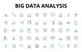 Big data analysis linear icons set. Analytics, Algorithms, Clustering, Correlations, Decision-making, Predictions Royalty Free Stock Photo