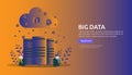 big data and analysis processing concept landing page template. cloud database service, server center room rack with interacting Royalty Free Stock Photo