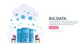 big data and analysis processing concept landing page template. cloud database service, server center room rack with interacting