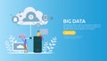 big data and analysis processing concept landing page template. cloud database service, server center room rack with interacting Royalty Free Stock Photo