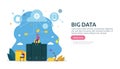 big data and analysis processing concept landing page template. cloud database service, server center room rack with interacting Royalty Free Stock Photo