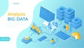 Big Data Analysis. Storage, Machine learning algorithms, Analyzing, Reporting. Server racks, computer, tablet, phone and smartwatc Royalty Free Stock Photo