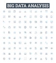 Big data analysis vector line icons set. Analytics, Mining, Storage, Patterns, Visualization, Machine-learning Royalty Free Stock Photo