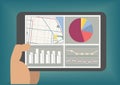 Big data and analytics dashboard displayed on tablet screen as illustration