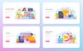 Big data analytics web banner or landing page set. Big data from different Royalty Free Stock Photo