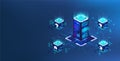 Big data center in processing, server room, cloud database in isometric view. Blockchain concept Royalty Free Stock Photo