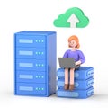 Big Data and Cloud Computing, Business characters using remote servers to analyzing large sets of data and recognizing mistakes Royalty Free Stock Photo