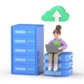 Big Data and Cloud Computing, Business characters using remote servers to analyzing large sets of data and recognizing mistakes Royalty Free Stock Photo