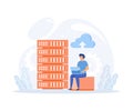 Big Data and Cloud Computing, Business characters using remote servers to analyzing large sets of data and recognizing mistakes Royalty Free Stock Photo