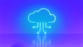 Big data cloud icon neon on blue gradient background. Concept of cloud technology. Data storage, digital infrastructure. Virtual Royalty Free Stock Photo