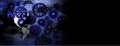 Big data. Cogs circuit global Background, flowing number one and zero text in binary code format in technology background. Royalty Free Stock Photo