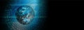 Big data. Cogs circuit global Background, flowing number one and zero text in binary code format in technology background. Royalty Free Stock Photo