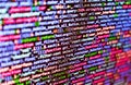 Big data concepts working in cyberspace environment. Abstract computer script code. HTML5 concept macro backdrop in warm colors.