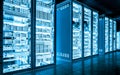 Big data dark server room with bright equipment Royalty Free Stock Photo